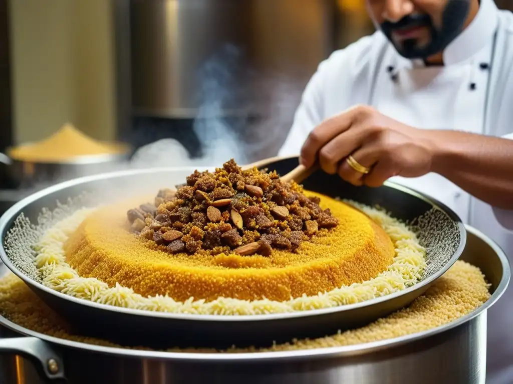 Preparación de Al Harees en una cocina de Dubái, mostrando la rica cultura culinaria
