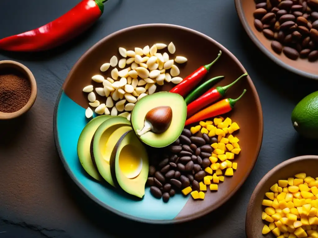 Preparación detallada de platillo azteca en plato de barro, resaltando recetas históricas cultura azteca