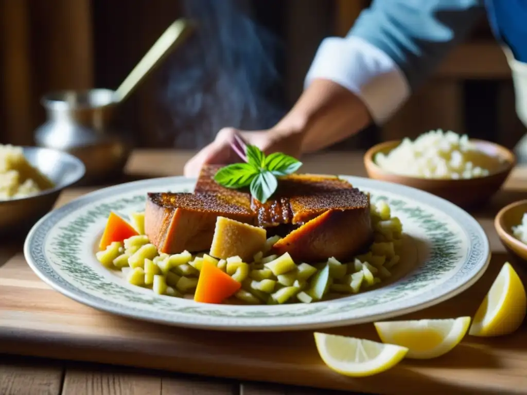 Preparación detallada de platillo lituano en cocina rústica: Cocina lituana recetas históricas modernas