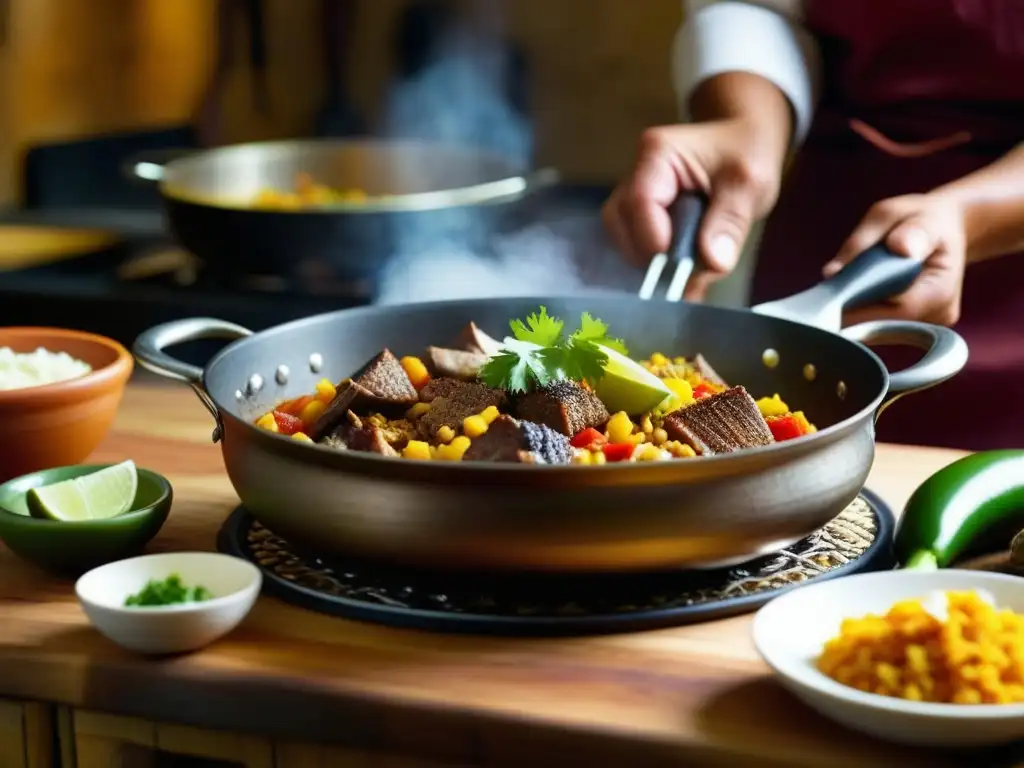 Preparación detallada de un plato hispano en una cocina rústica