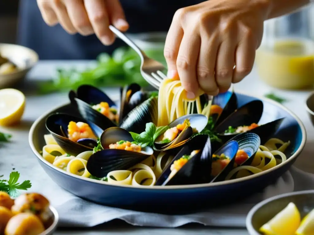 Preparación de un exquisito plato veneciano con influencia asiática en una bulliciosa cocina