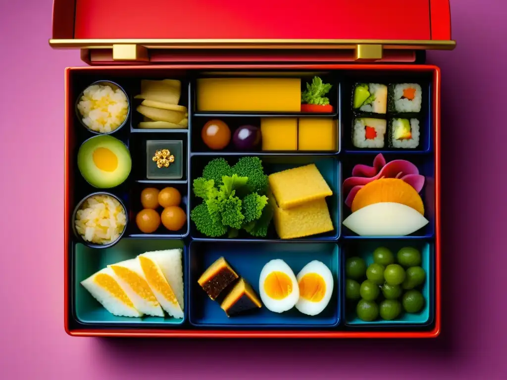 Una presentación detallada de una caja bento japonesa con recetas históricas samurái Japón