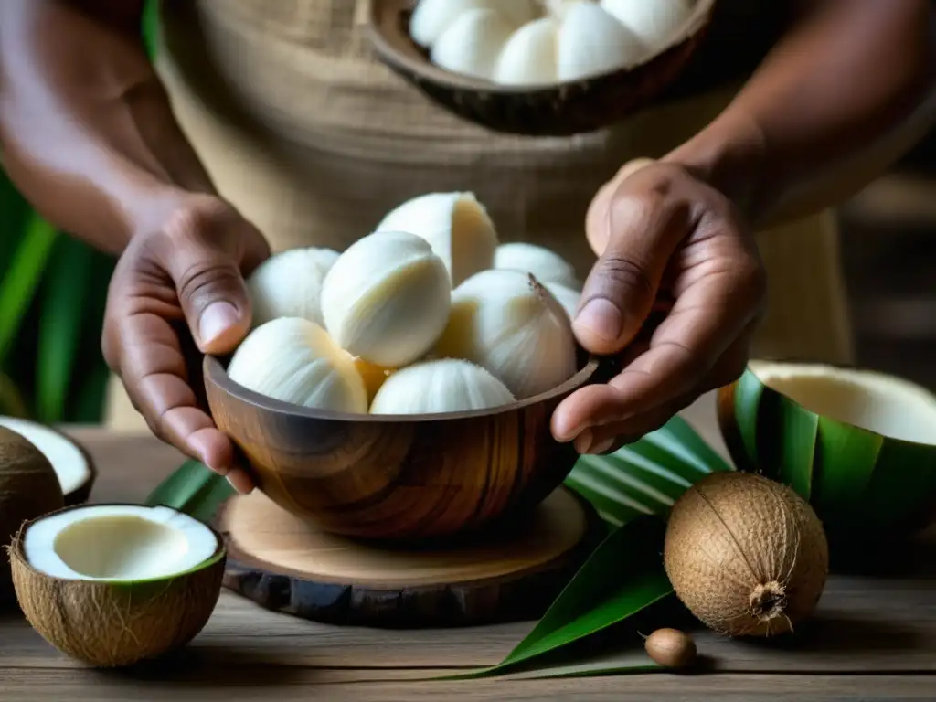 El proceso ancestral de extracción de aceite de coco en manos de un practicante de medicina ayurvédica