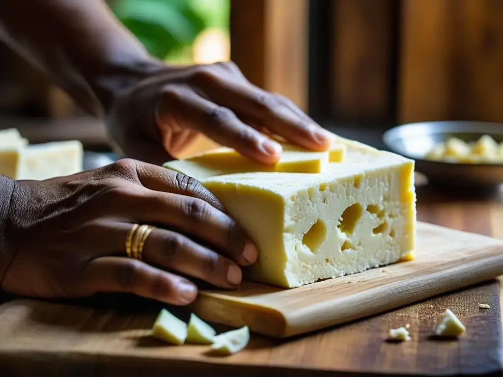 El proceso artesanal de dar forma al suave paneer en una cocina india tradicional