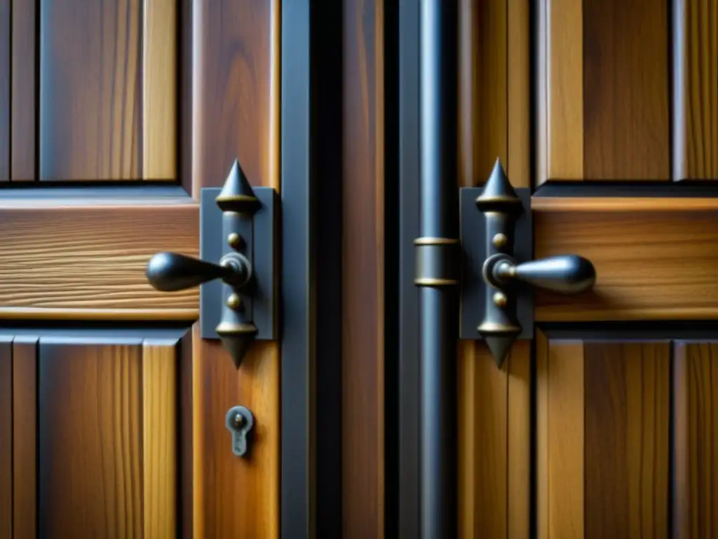 Puerta antigua de ahumadero con detalles de madera y bisagras, evocando la importancia del ahumado en cocinas ancestrales