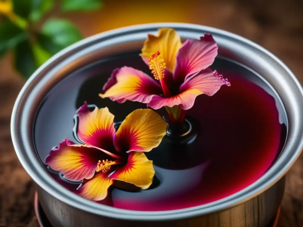 Hibiscus tea: Raíces africanas en infusión de colores vibrantes y atmósfera envolvente