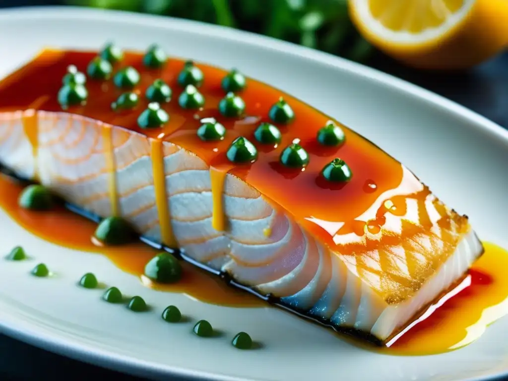 Una rebanada de pescado crudo fresco en aderezo cítrico, evolución del ceviche nikkei histórico