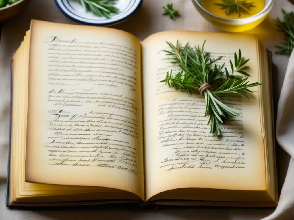 Una receta histórica de relevancia cultural y orgánica en un antiguo libro de cocina, con delicadas páginas amarillentas y caligrafía detallada