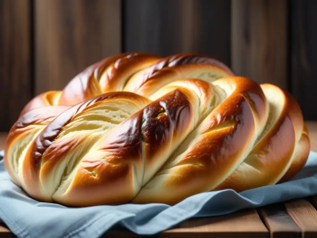 Panadería judía en América, recetas: Detalle de challah recién horneado en un entorno cálido y acogedor