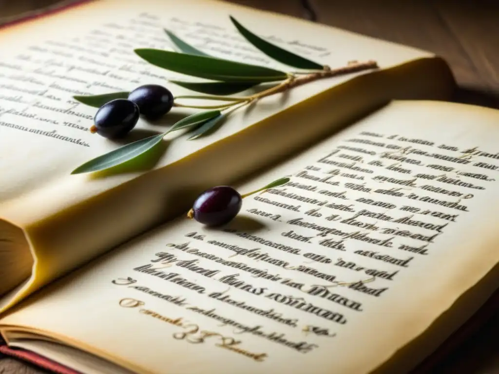 Recetas históricas Toscana medieval: Detalle de un antiguo libro de cocina toscano con recetas y dibujos de ingredientes tradicionales