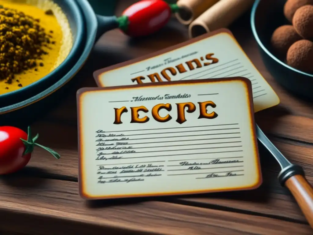 Recetas TexMex históricas redescubiertas en una tarjeta amarillenta con detalles escritos a mano, sobre una mesa rústica