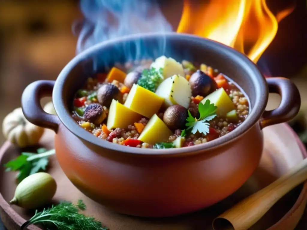 Relevancia cultural en recetas históricas Andinas: Estofado de quinua en olla de barro sobre llama abierta