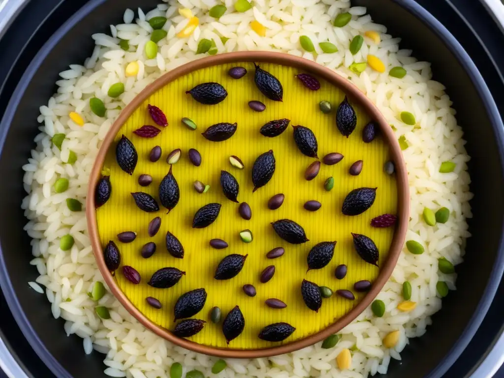 Una representación exquisita del significado del arroz en la cocina persa, con detalles y colores impresionantes