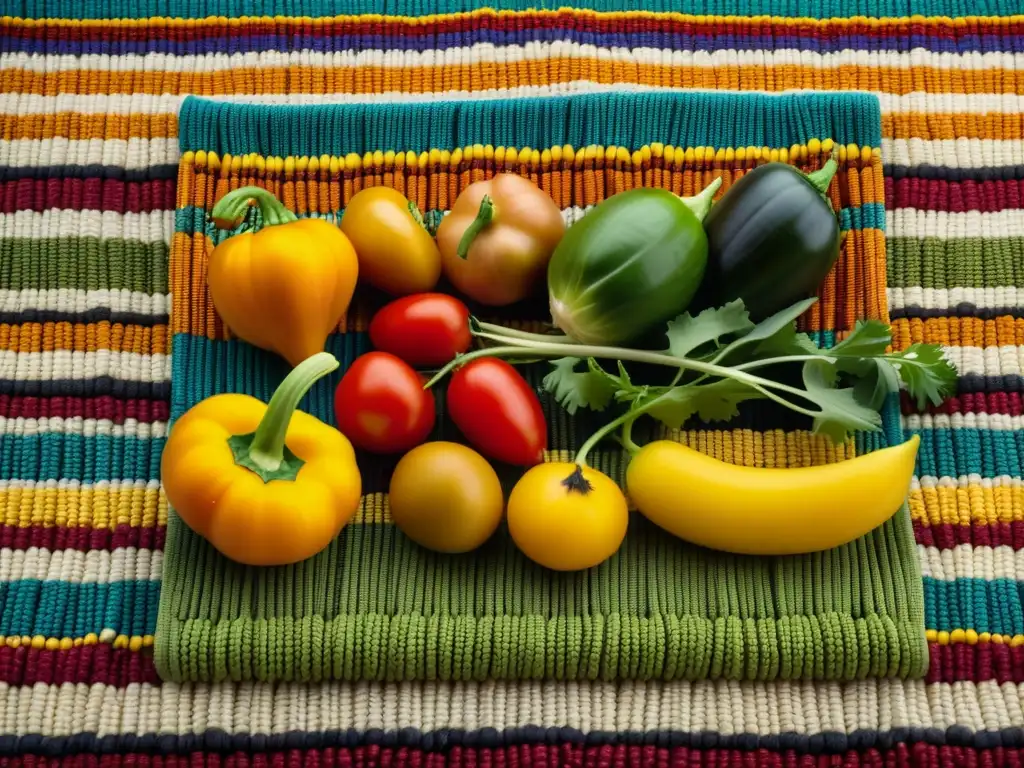 Una rica variedad de legumbres y vegetales coloridos sobre un tejido saheliano, destacando la diversidad y frescura