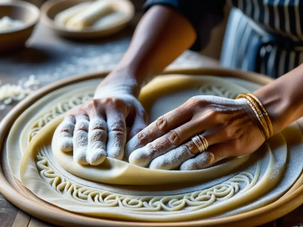 Ritual ancestral de la Ruta: manos hábiles elaborando fideos caseros, en una cocina tradicional de especias exóticas