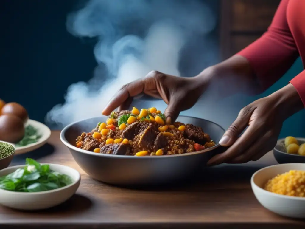 Un sabio ritual: manos moldean un plato tradicional afroamericano, revelando la riqueza de las raíces africanas en cocina americana