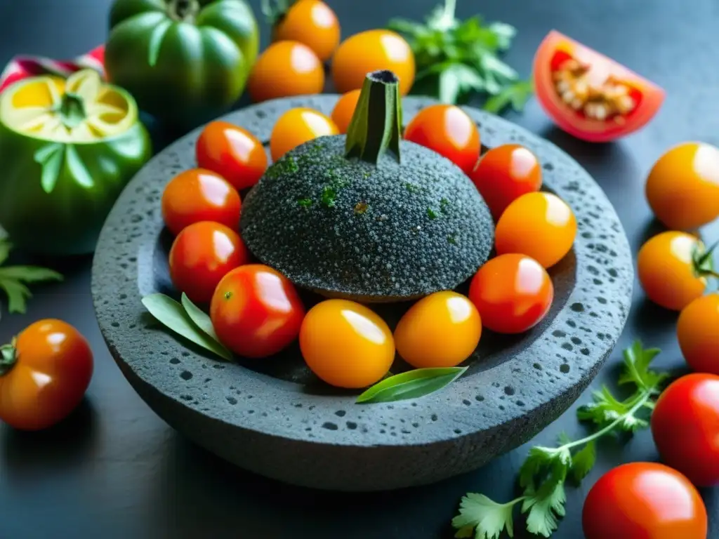 Fusión de sabores en molcajete: salsa fresca y ingredientes coloridos en recetas históricas de Hispanoamérica