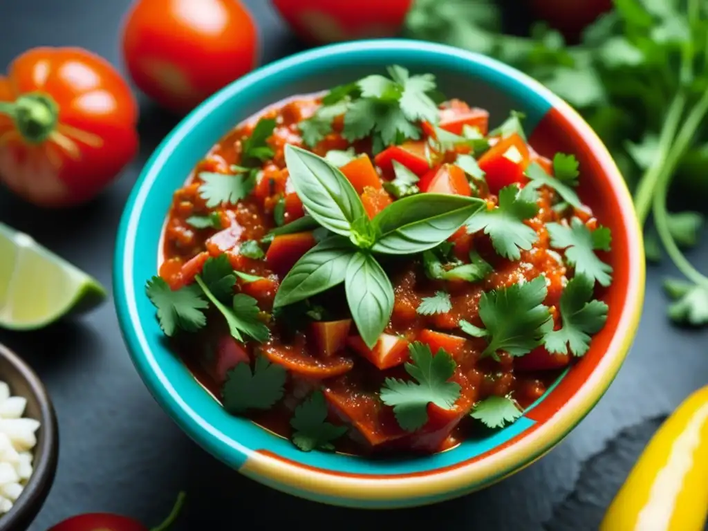 Salsa roja mexicana: tradición y sabor en un molcajete Una salsa roja vibrante y colorida en un molcajete mexicano, destacando la tradición e innovación de la Salsa Hispanoamericana