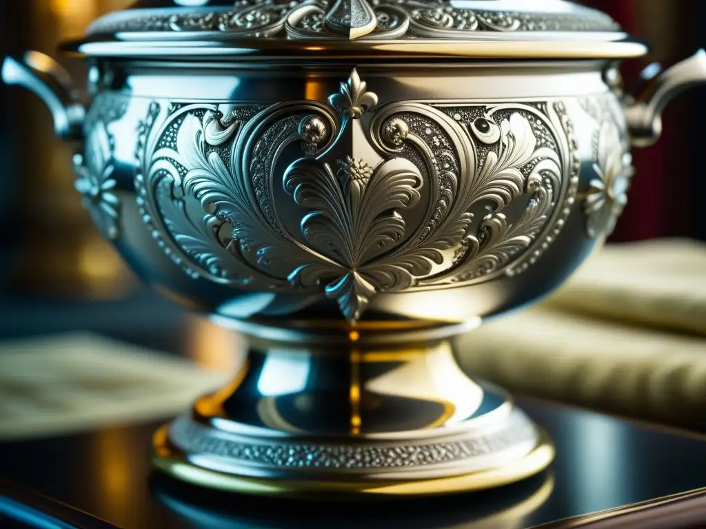 Un samovar de plata ornamentado, emitiendo vapor delicado y reflejando la opulencia de la era zarista rusa