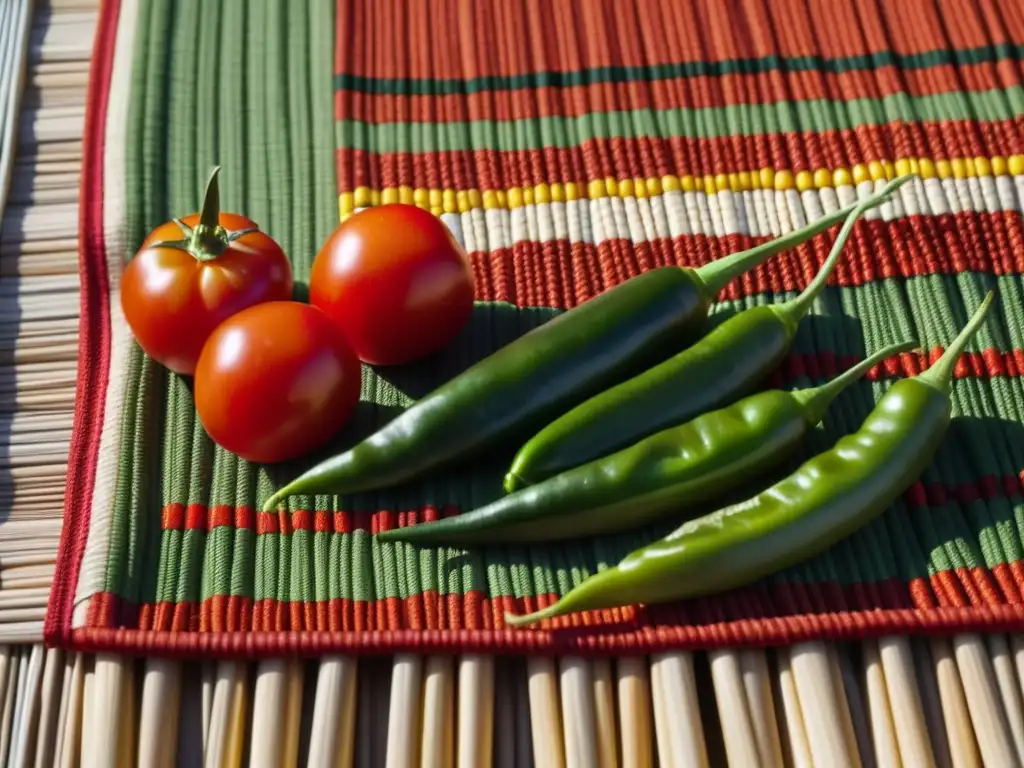 Secado solar de tomates, maíz y pimientos en esteras tejidas, muestra ancestral técnica de preservación