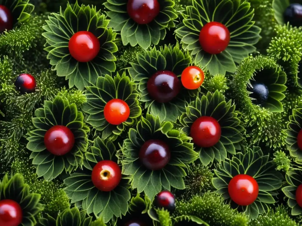 Selección de frutos silvestres frescos en musgo, listos para recetas históricas