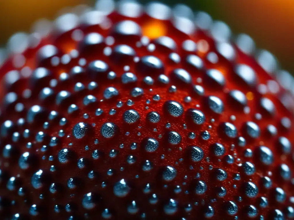 Semilla de chía roja con gotas de agua, destacando su belleza natural