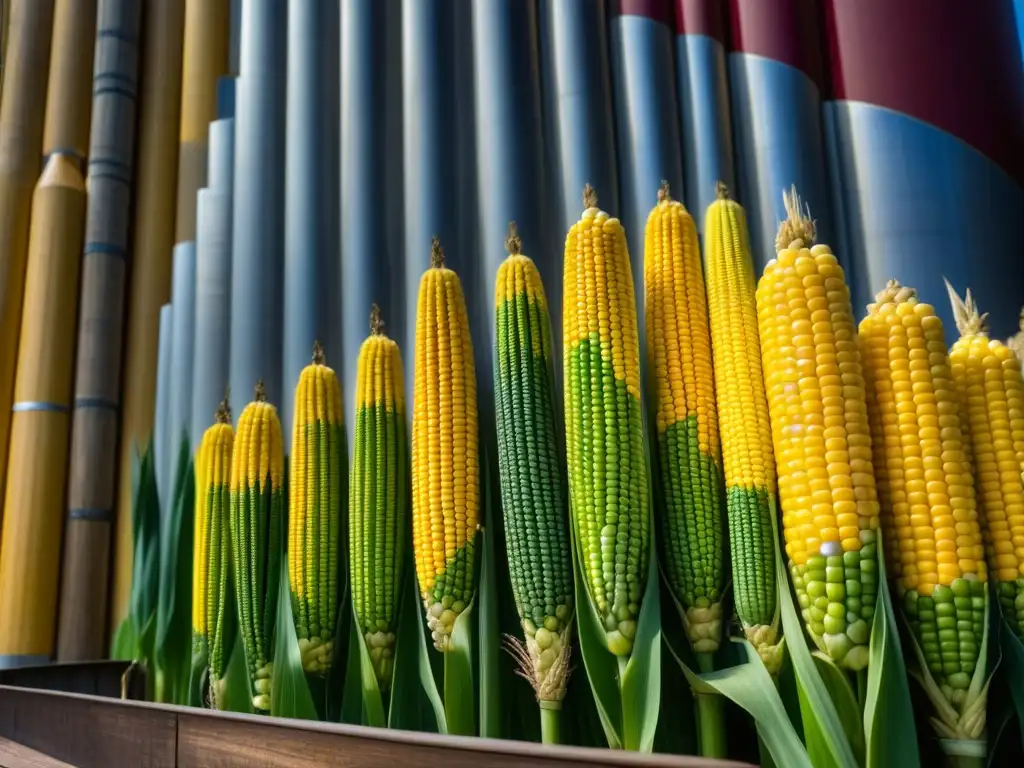 Un silo tradicional rebosante de granos coloridos, resaltando la importancia de los silos en la sostenibilidad alimentaria