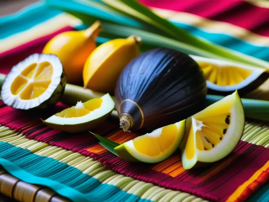 Una sinfonía de colores y texturas de ingredientes micronesios en un mantel tradicional