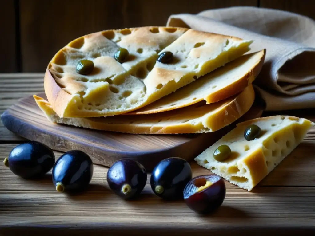 Un soldado romano antiguo muestra su ración de galletas duras, higos y aceitunas en una mesa de madera