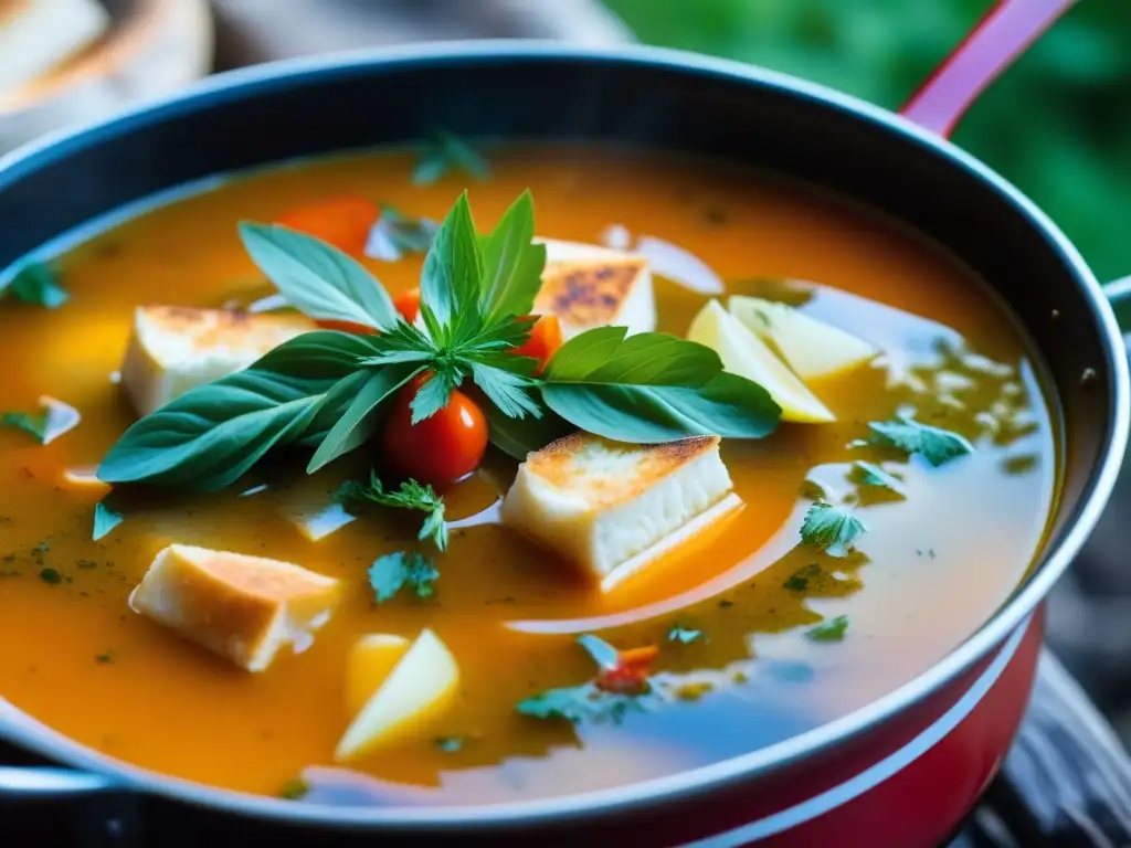 Sopa de pescado ancestral cocinándose a orillas del Danubio, con pescado fresco y paprika