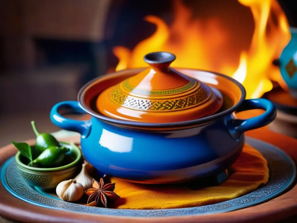 Una tagine marroquí tradicional con influencia cocina morisca modernidad, colores vibrantes y aroma exótico