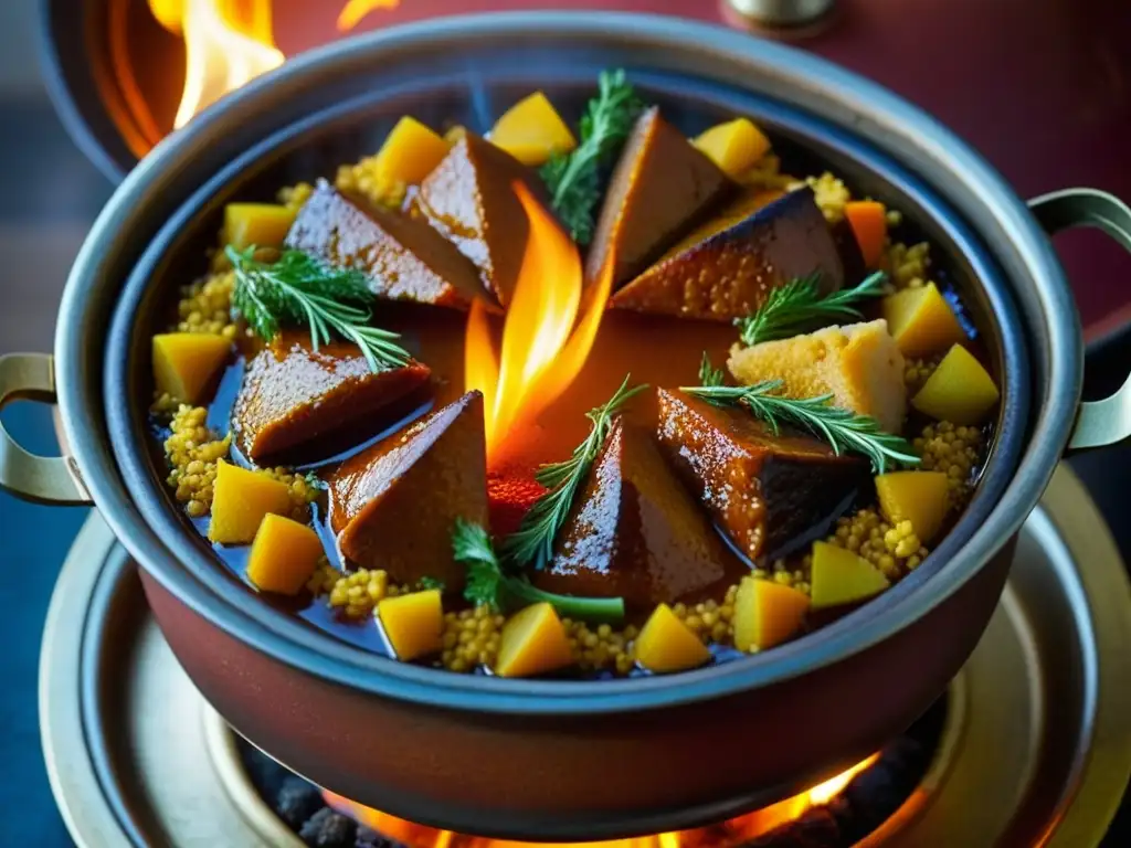 Un tagine marroquí tradicional, lleno de aromas y sabores de la cocina del norte de África con influencia árabe