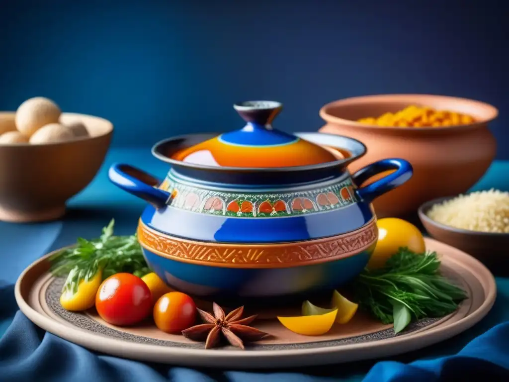 Un tagine vibrante y aromático, con influencia culinaria árabe en África, en detalle