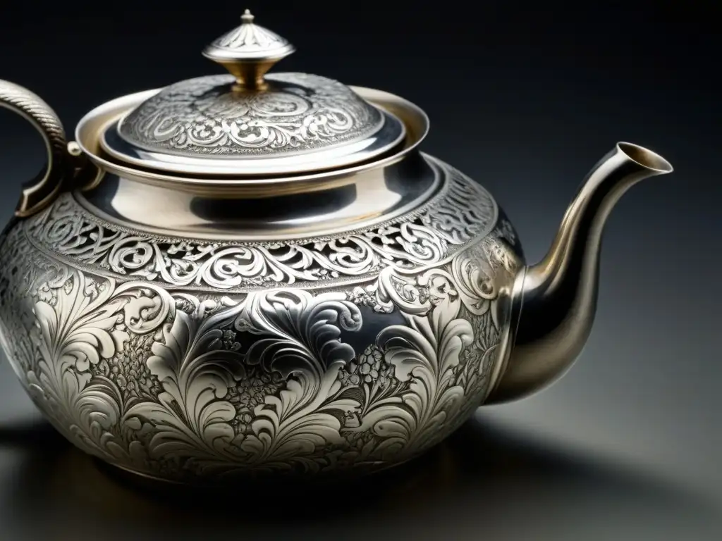 Un teapot de plata del siglo XVIII con intrincados detalles florales y enredaderas, revelando su historia