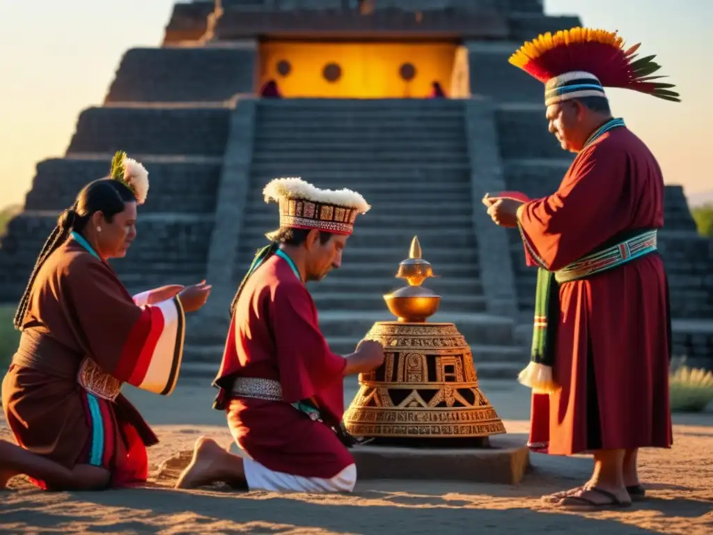 Toltecas ofrecen semillas de amaranto al dios sol al amanecer en Tula