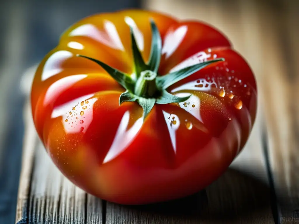 Una toma detallada de un tomate vibrante en tabla de cortar