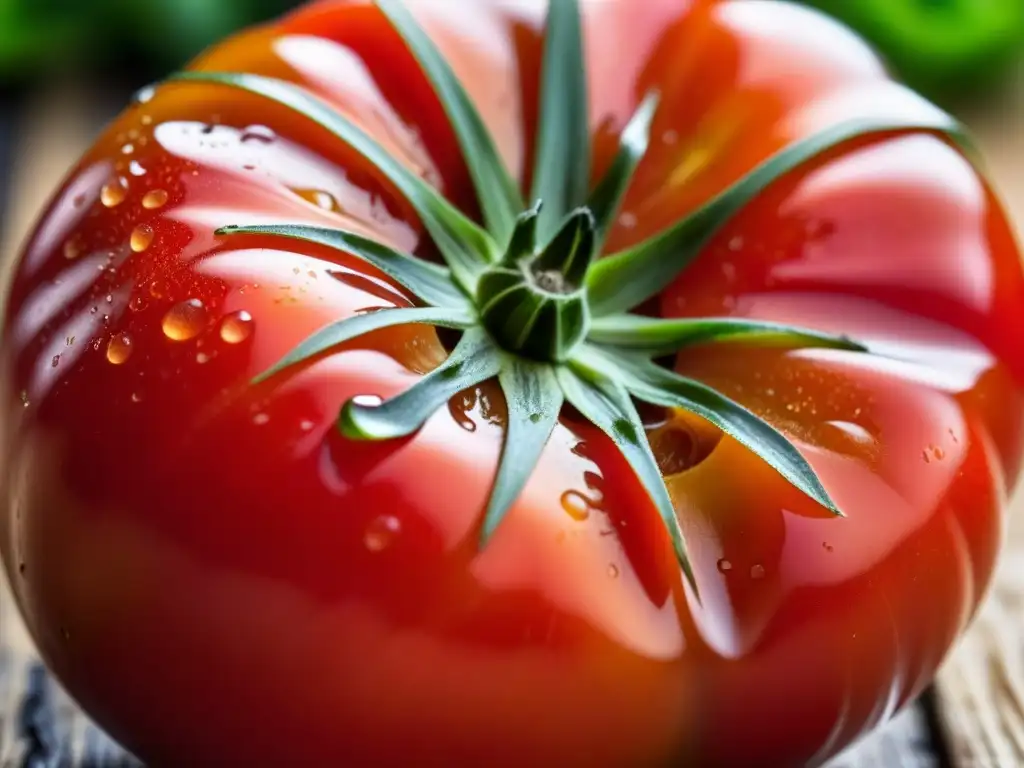 Tomate heirloom fresco sobre tabla de cocina, resaltando la belleza de la cocina criolla sostenible desafíos