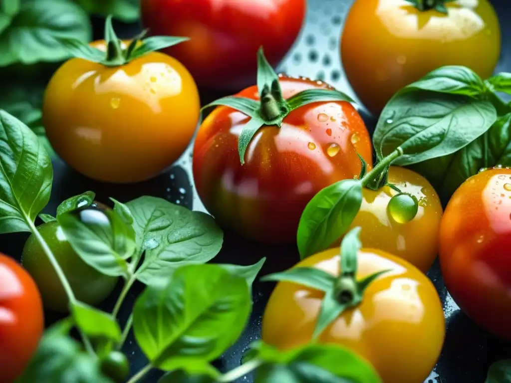 Tomates ancestrales y basil fresco en la huerta, reflejando la permacultura en gastronomía ancestral