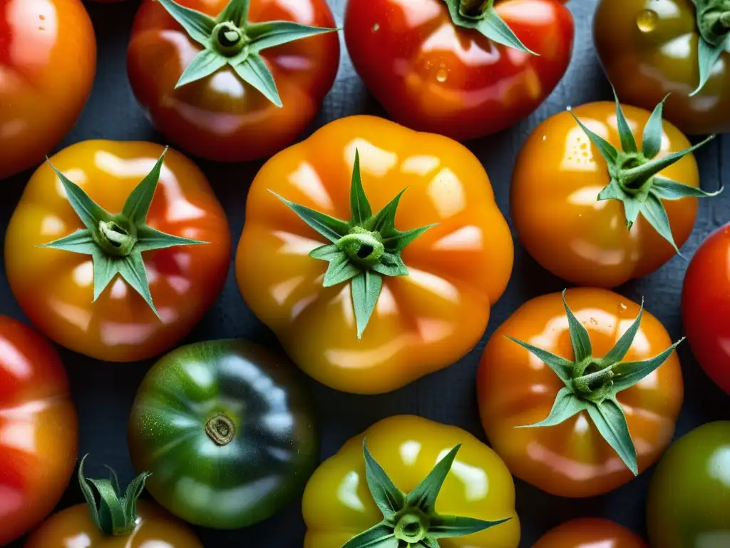 Tomates orgánicos recién cosechados, con formas y colores únicos