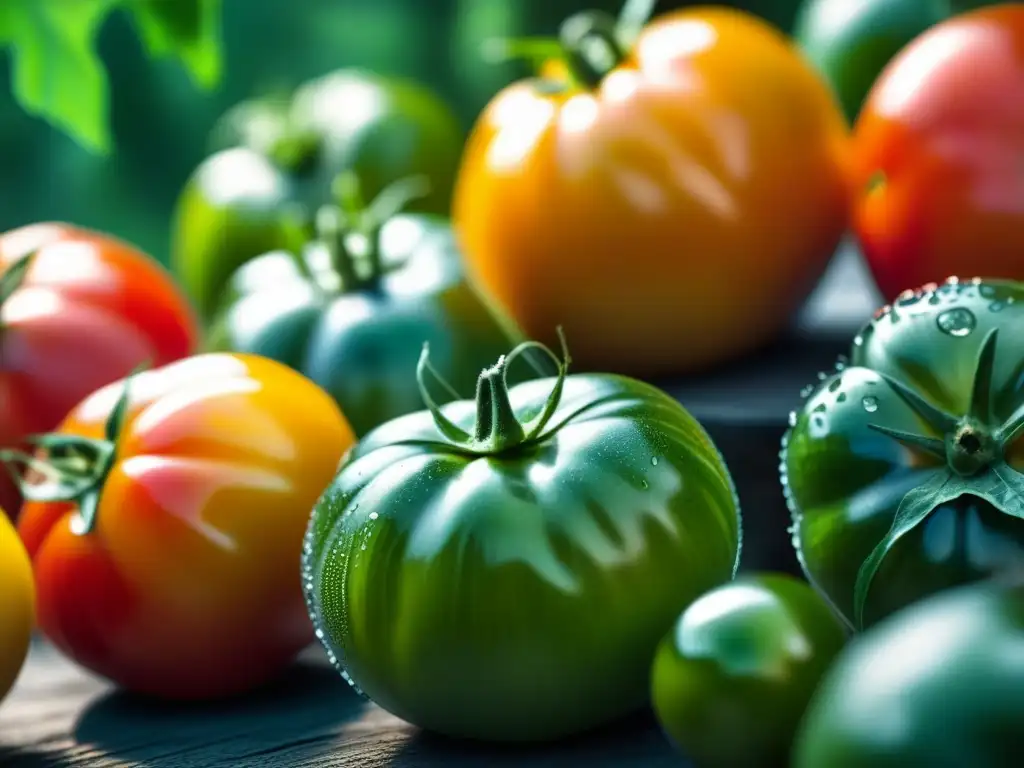 Tomates orgánicos vibrantes, detallados y variados, resaltando la diversidad de la naturaleza en recetas históricas culturales relevancia orgánico