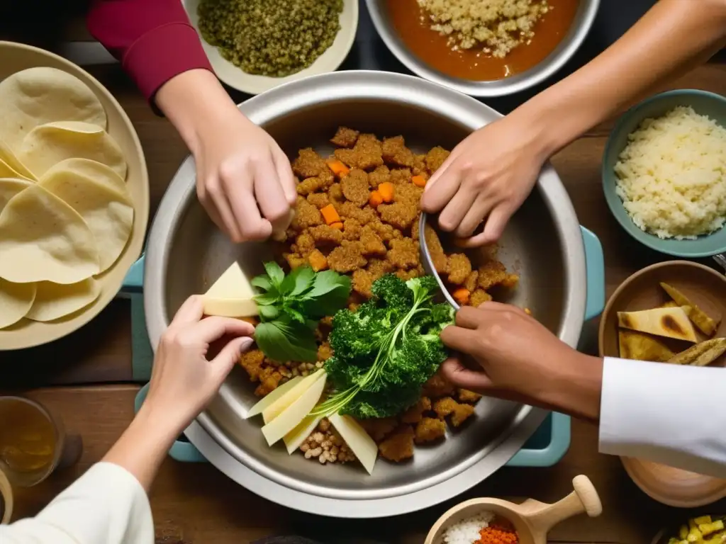 Unidos en la cocina, preparando una comida histórica y reconciliación cultural con ingredientes variados y manos diversas