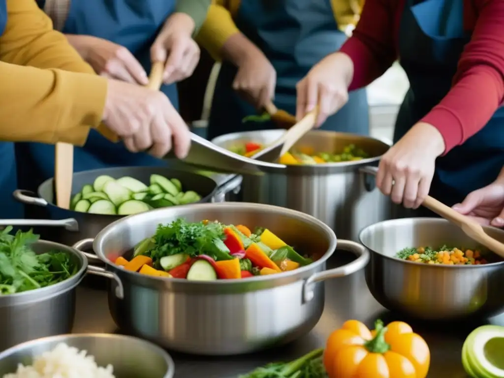 Unidos en la cocina comunitaria durante crisis: voluntarios preparan alimentos con dedicación y solidaridad