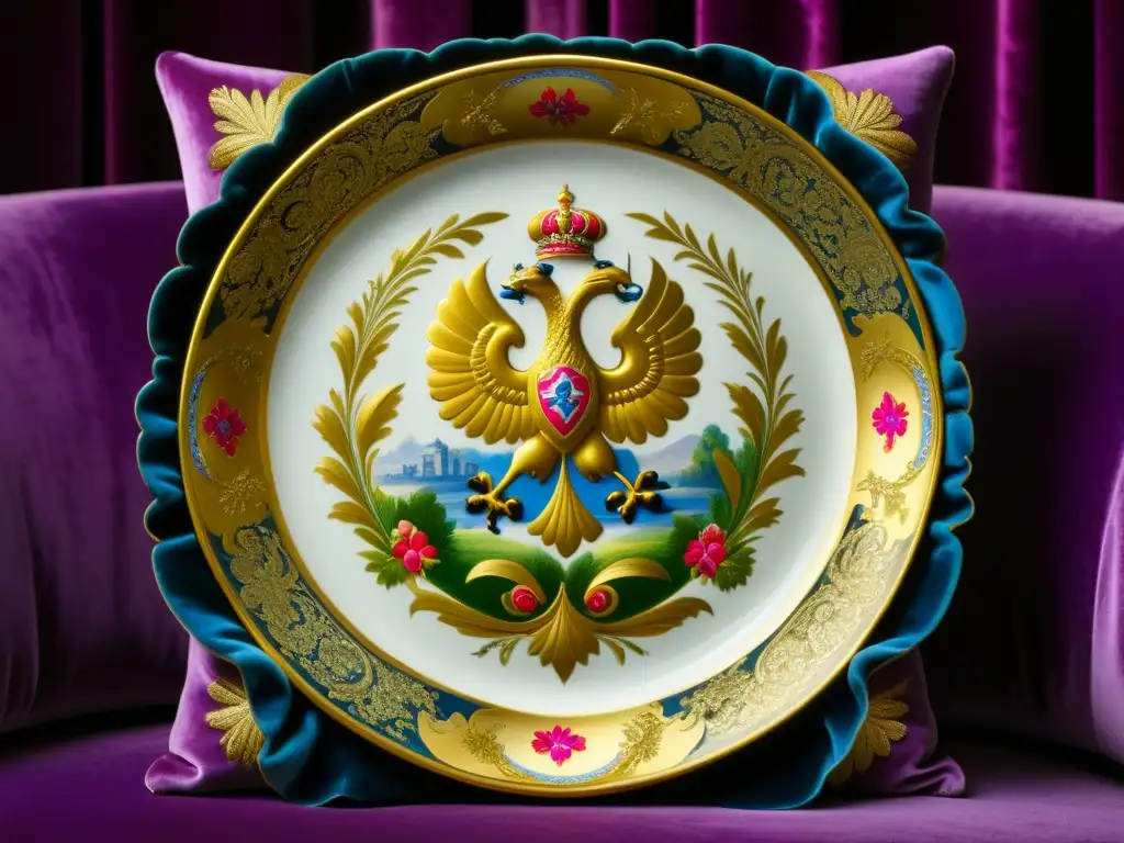 Plato ruso imperial del siglo XVIII: arte dorado y mitológico Una vajilla de los Zares: Historia y arte, plato ruso imperial del siglo XVIII con diseños dorados de criaturas míticas y motivos florales
