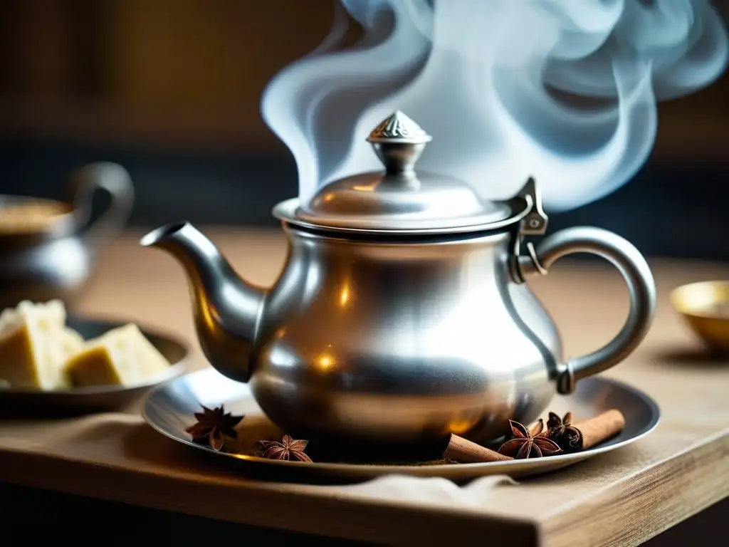 El vapor aromático del té chai se mezcla con la luz natural, destacando la historia del té chai en el imperio británico