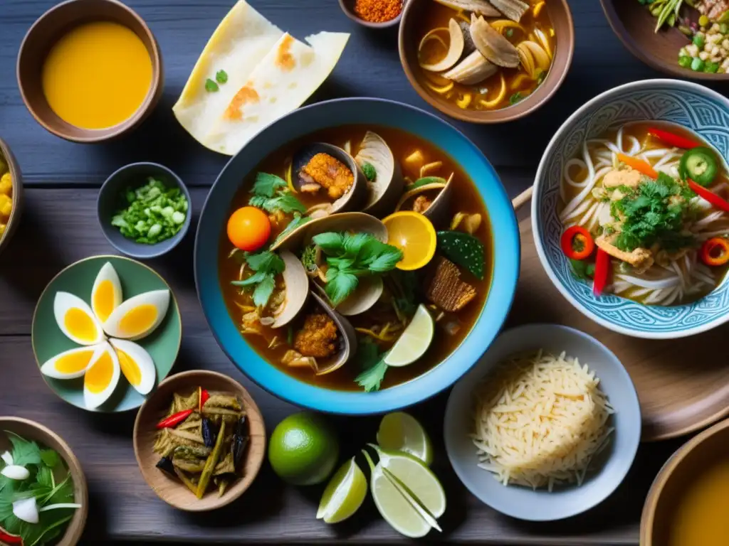 Una variedad de alimentos tradicionales de diferentes culturas, en una presentación detallada y colorida