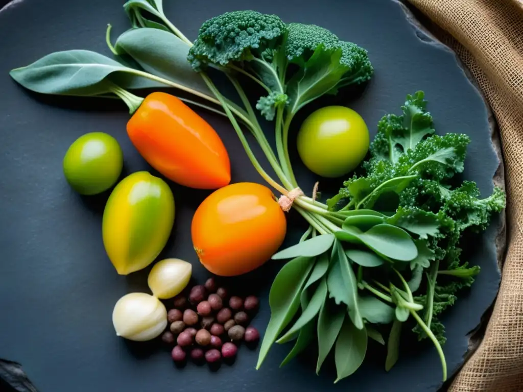 Una variedad colorida de legumbres y vegetales romanos históricos, destacando sus tonos vibrantes y texturas