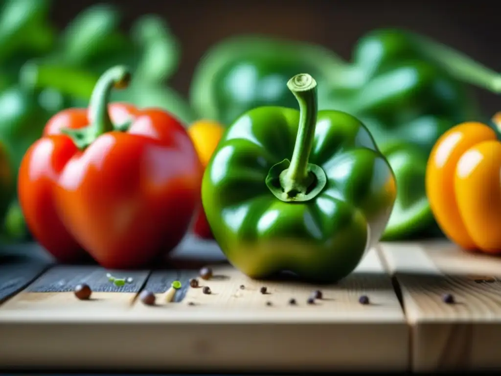 Una variedad colorida de vegetales frescos y texturas detalladas en tabla de cortar rústica