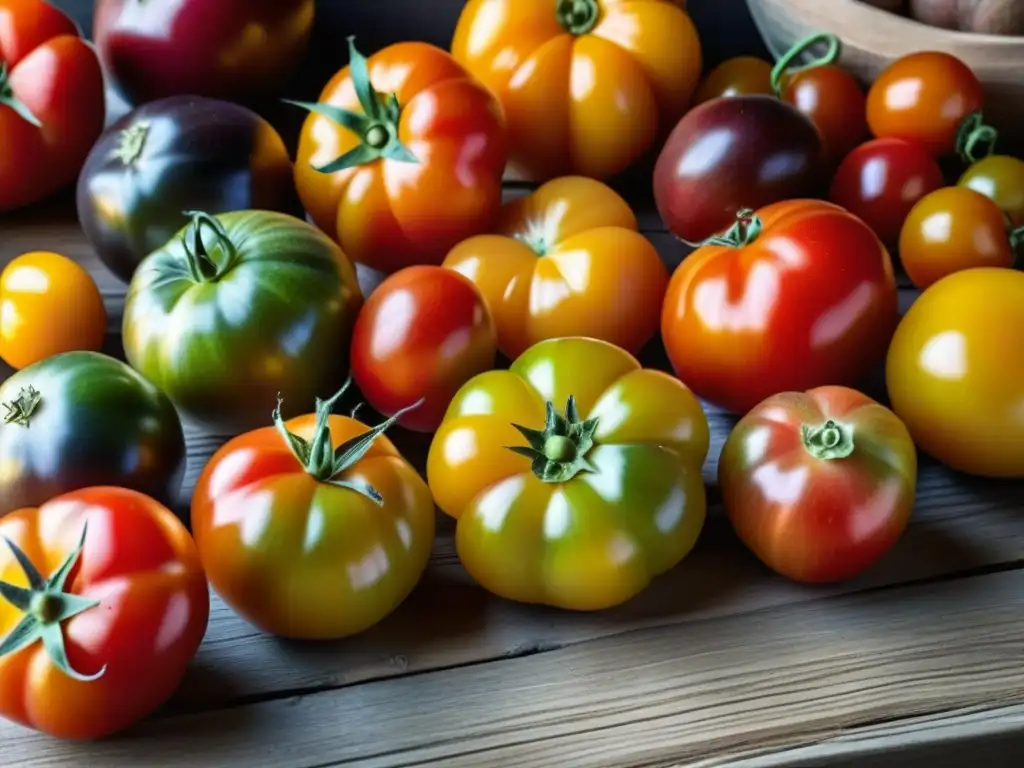 Variedad de tomates orgánicos: formas, colores y texturas únicas en una escena evocadora