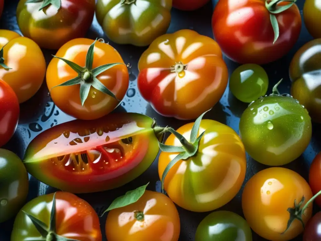 Variedad de tomates del Renacimiento Italiano en mercado de alimentos vibrante