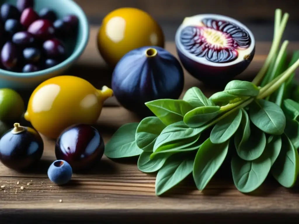 Una variedad de vibrantes vegetales y legumbres romanos en una mesa de madera rústica